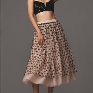 Maeve Pink with Black Bow Embellished A-Line Midi Skirt